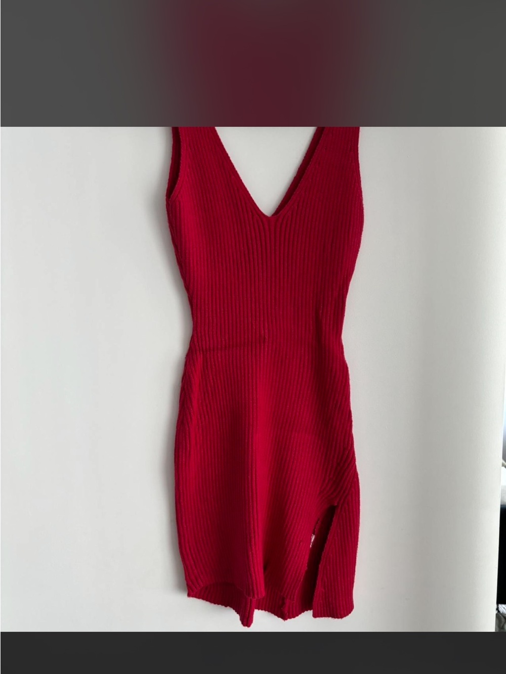 Frankie’s Bikinis Red Ribbed V-Neck Knit Dress
